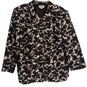 Talbots Animal Print Blazer Silk Wool Size 24W Button Front Black Tan career